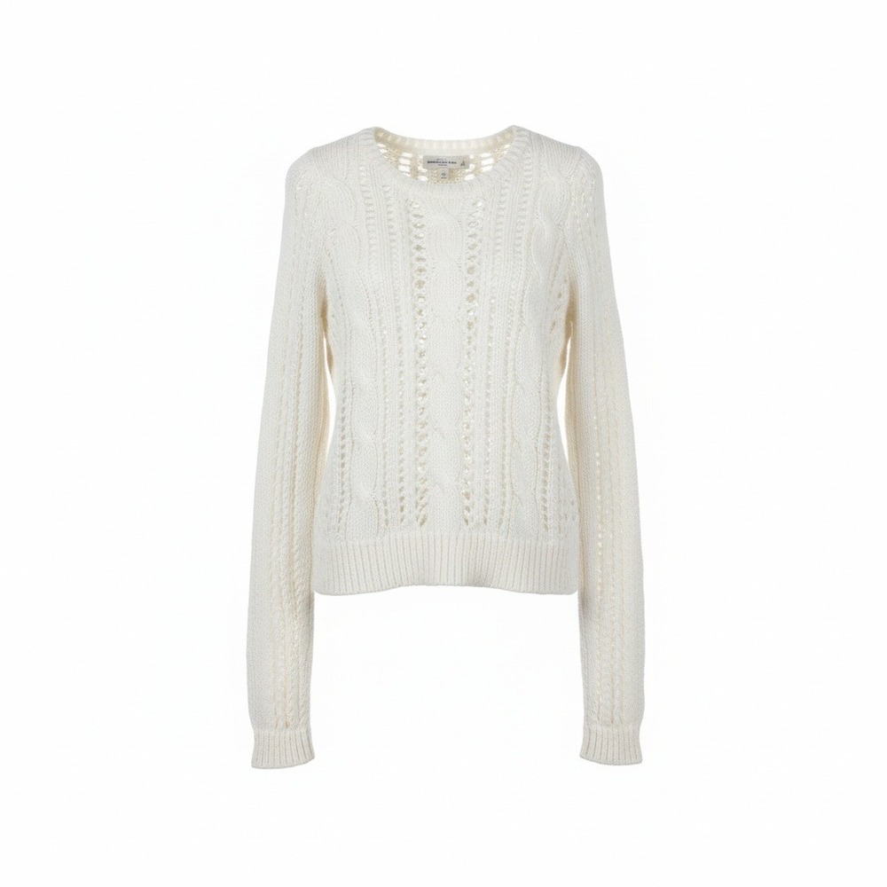 Abercrombie & Fitch Womens Cream Cable Knit Pointelle Sweater Preppy Size Small